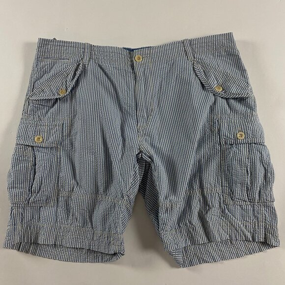 Vintage Polo Ralph Lauren Seersucker Cargo Shorts Men's 38 Buckle Back 7 Pocket - Picture 1 of 16